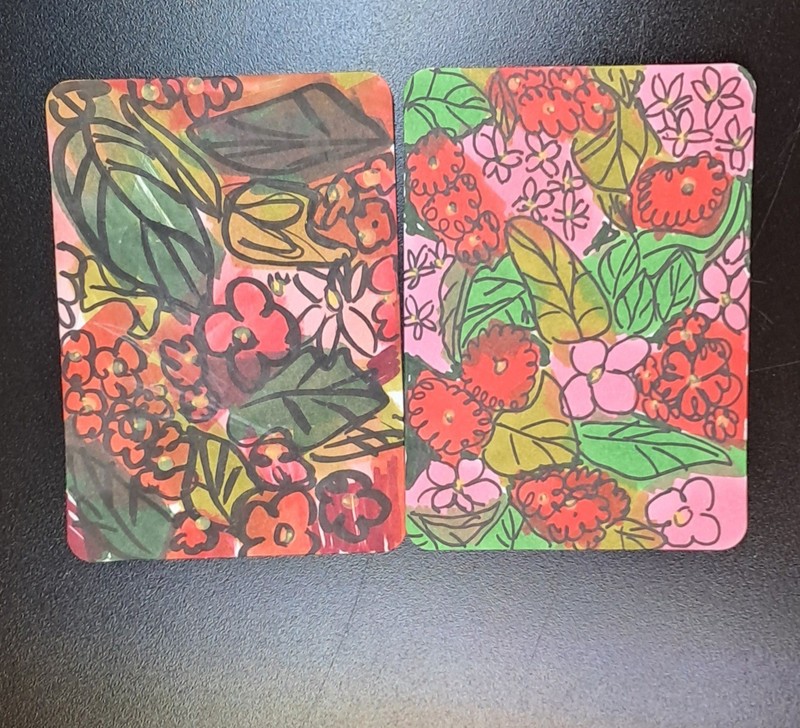ACEO- Set Of 2 Abstract Floral Pattern, Crazies.Daisies 