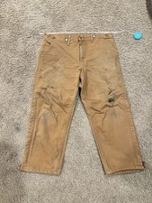 VTG Carhartt Mens Made In USA Duck Canvas Ankle Zip Pant distressed 40x28