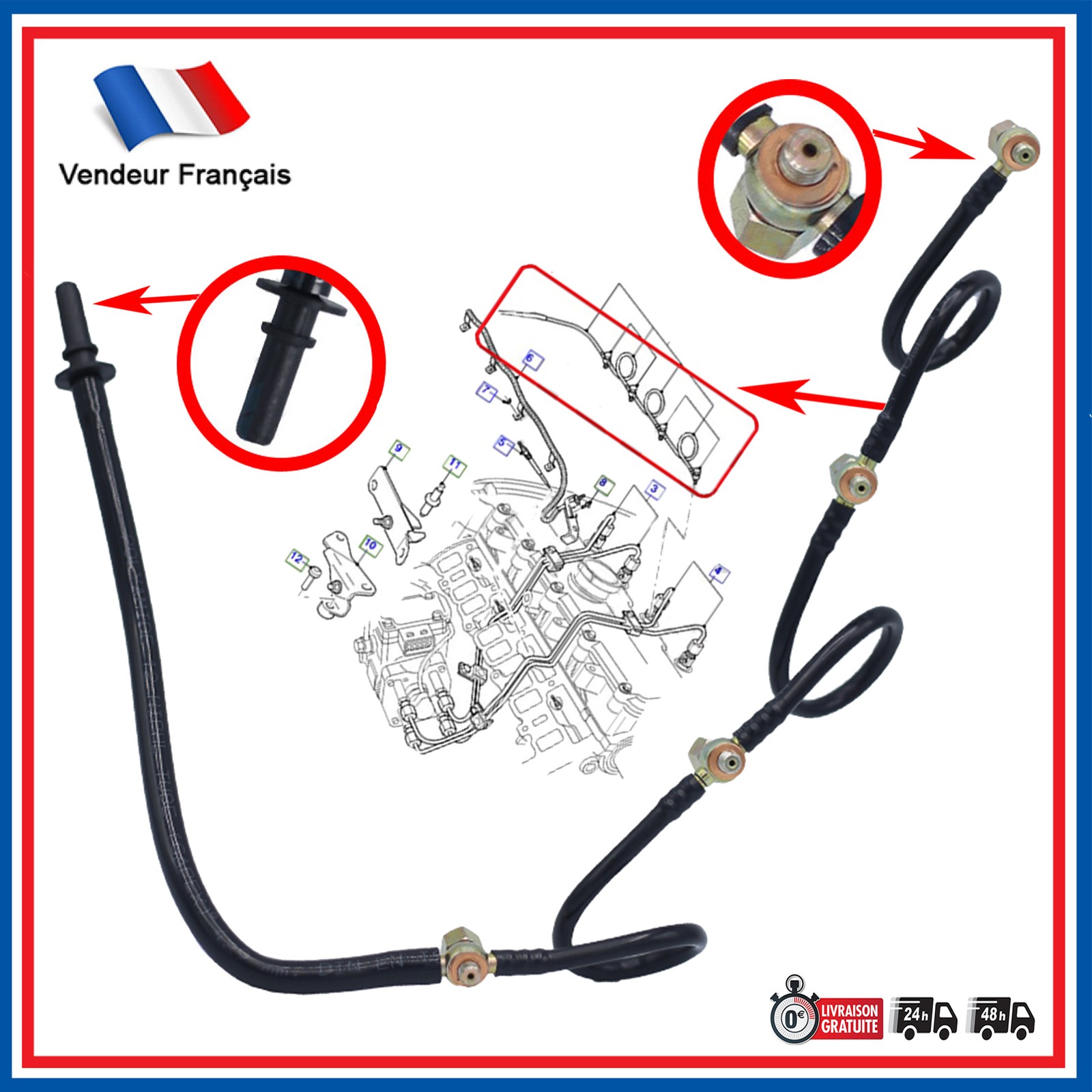 Tuyau de fuite carburant Ford Mondeo 3 2.0 TDCI anti-prise d'air moteur