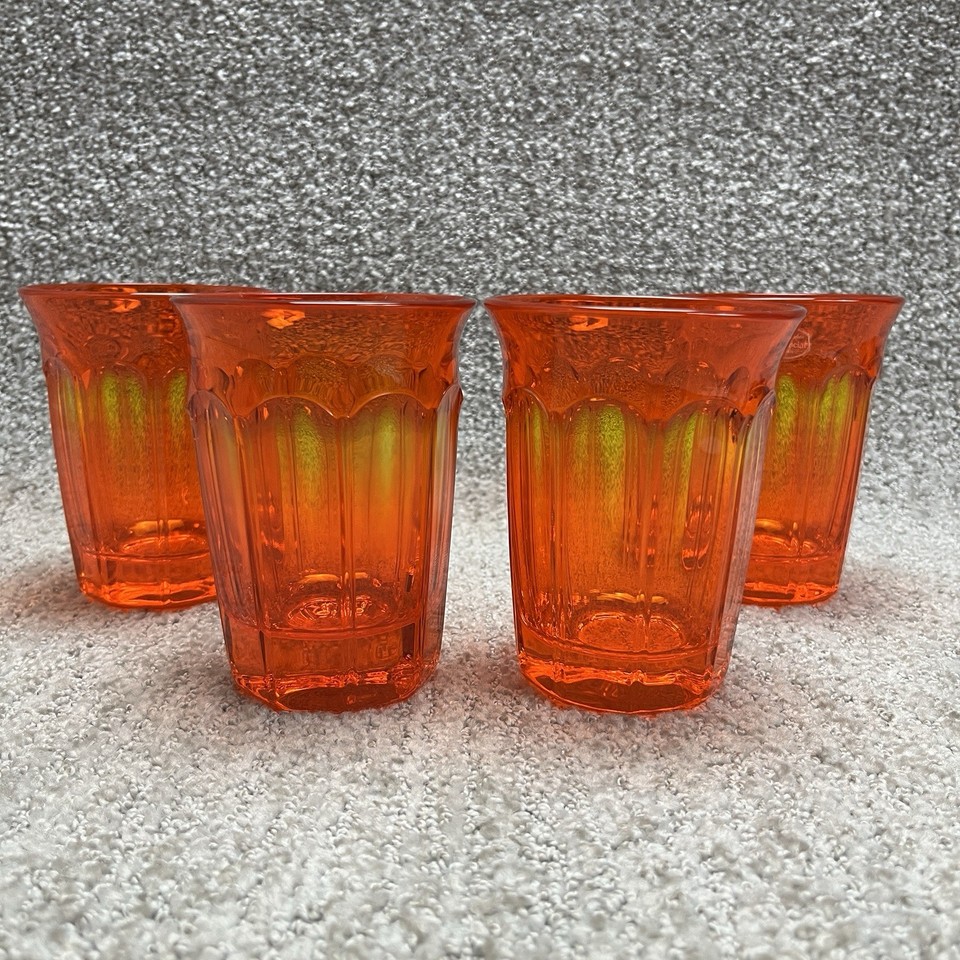 Rare Noritake Provincial Orange mid-century tumblers — bold retro pattern that looks like it belongs in a 1960s cocktail party.