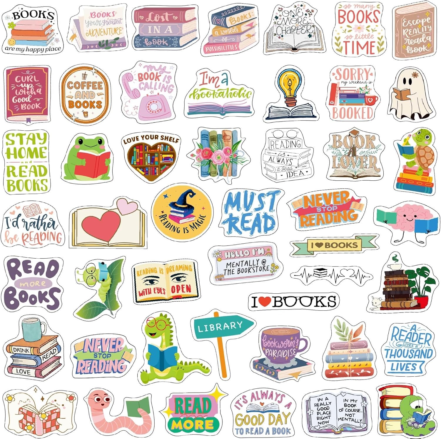 Reading Book Stickers Bookish for Water Bottle Colorful Lover 