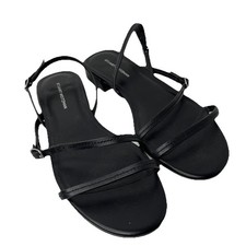 Stuart Weitzman Strappy Sandals Black Leather Buckle Low Block Heel Women  s 10