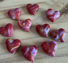10 RED AND WHITE BEAUTIFUL LAMPWORK HEART BEADS 18 mm -  DIY JEWELRY MAKING