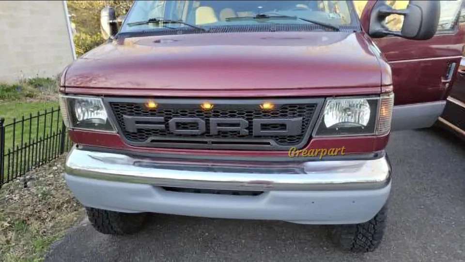 Parrilla delantera estilo Raptor para Ford E150 E250 E350 2003-2007 con letra y LED Foto 2 de 4