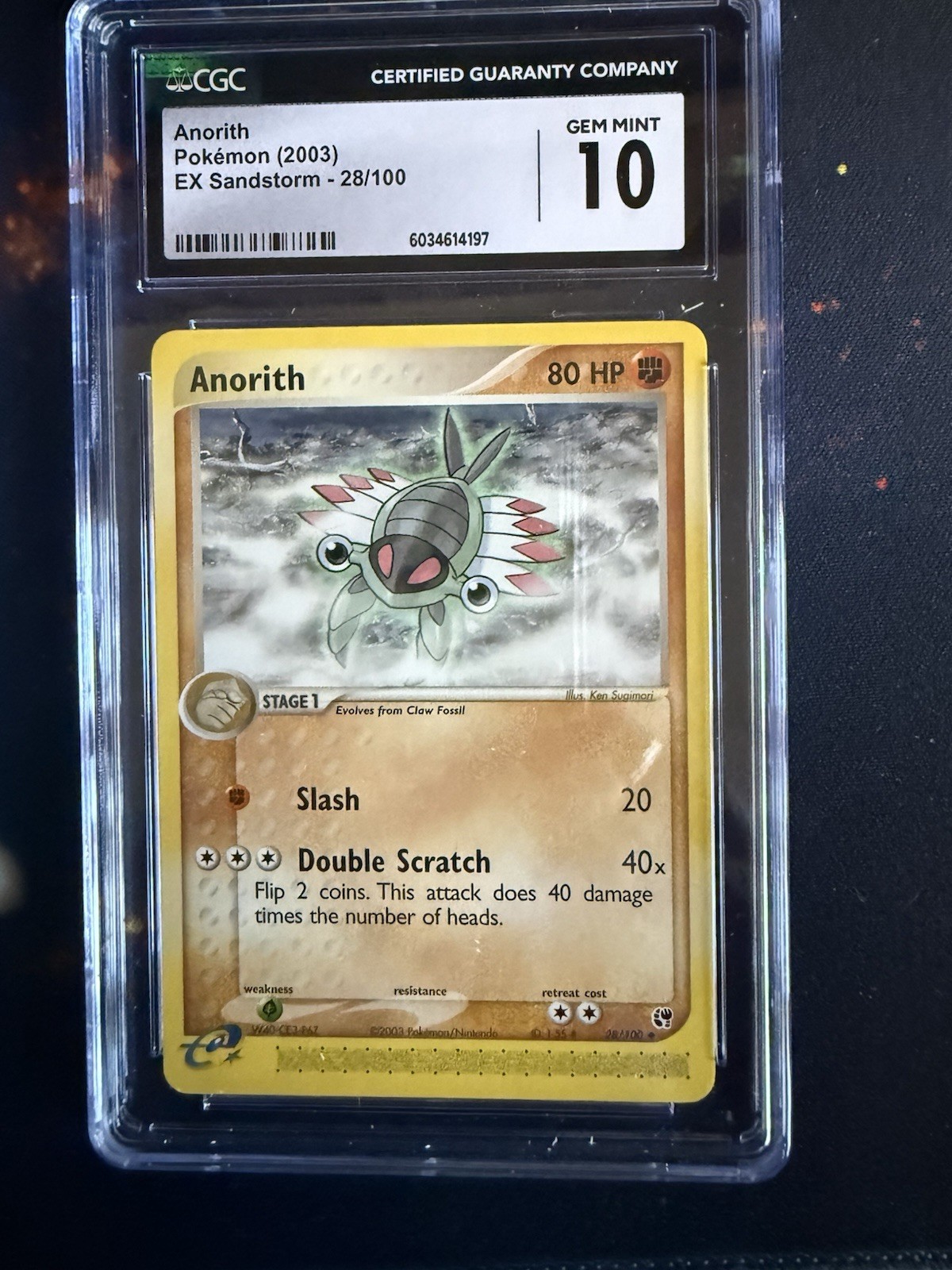 2003 Anorith Pokemon 28/100 EX Sandstorm Gem Mint CGC 10 Awesome Card