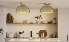 2 PACK Farmhouse Brushed Hammered Brass Light Fixtures NEW By ELYONA Flush Mount