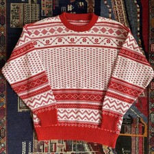 Vintage Medium Large Fair Isle Scandinavian Crew Neck Knit Sweater Ivy Holiday