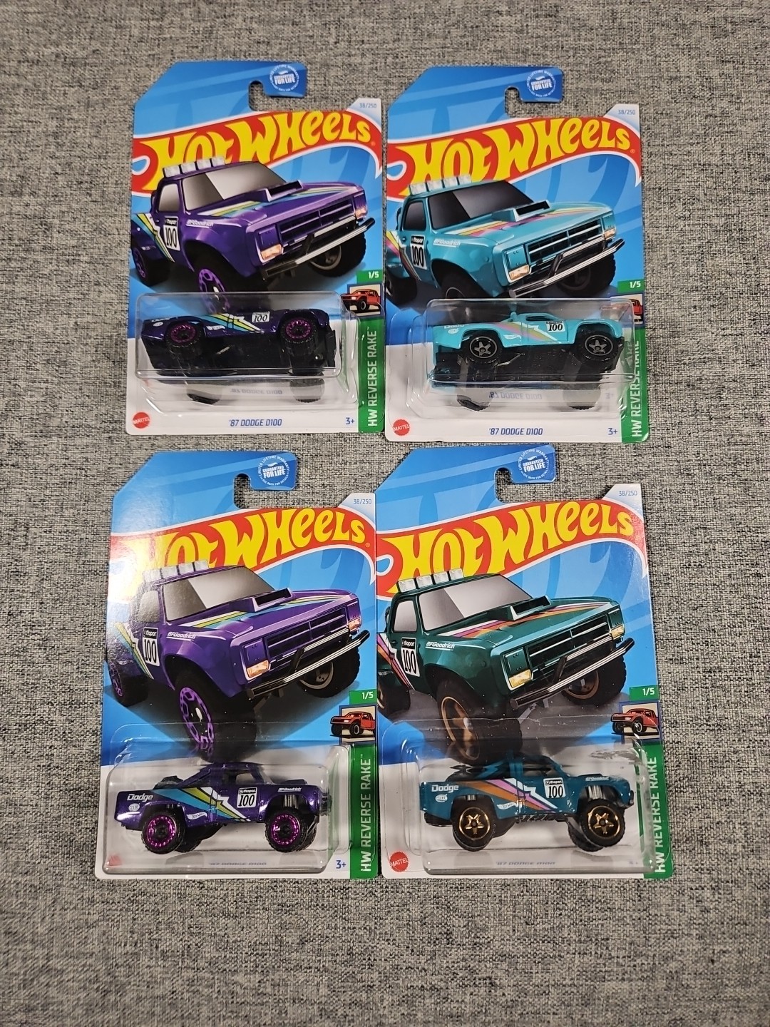 2024 Hot Wheels '87 Dodge D100 2 Purple 1 Green  1 Turquoise Lot Of 4