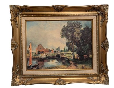 Dedham Lock And Mill Print On Canvas By John Constable Gold Ornate Frame 22x18