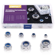100Pcs 304 Stainless Steel Metric Lock Nut Assortment Kit for Lock Washers