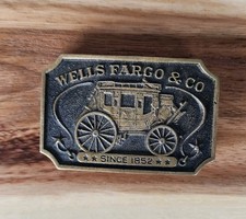 Wells Fargo Co Belt Buckle Stage Coach Since 1852 Brass 1973 Vintage