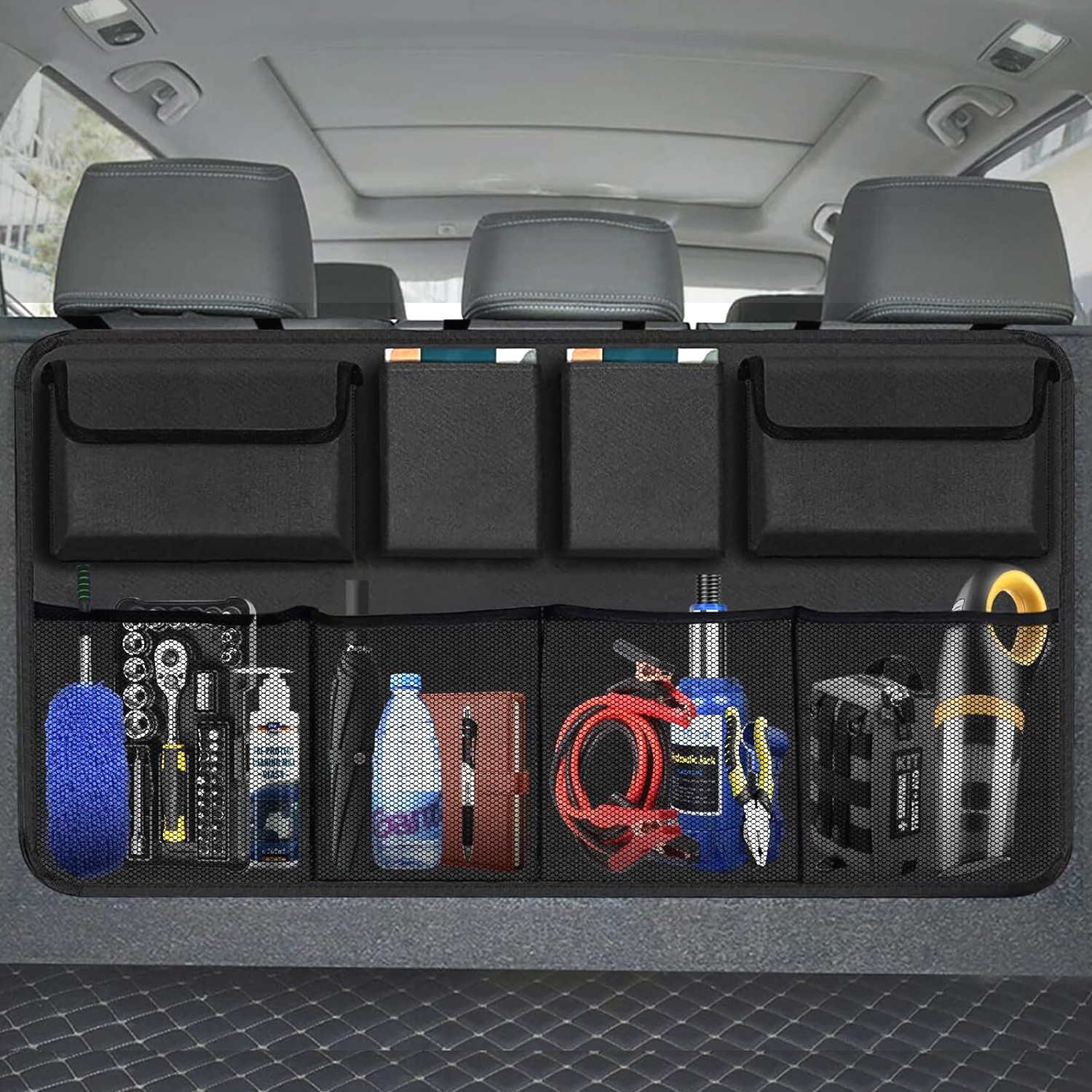 Universal Car Back Seat Organizer with Trunk Storage Bag & Net  