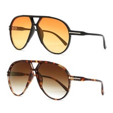 Retro Oversized Sunglasses 63 Millimeters 2 Pack Gradient Yellow gradient Tea