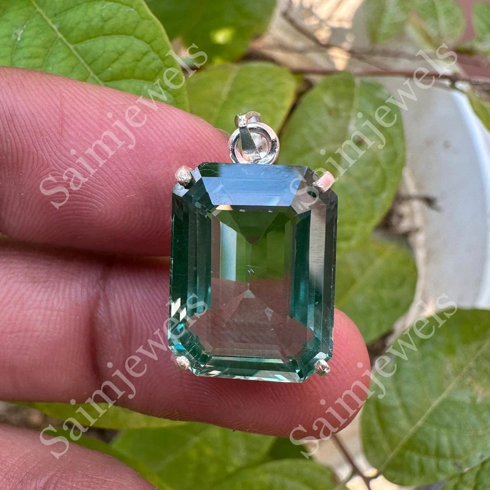 Certified 26 Ct Natural Green Sapphire Pendant 925 Sterling Silver Jewelry Gift - Image 2 of 4