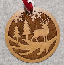 Deer Christmas Ornament Buck Hunter Tree Decoration Woodland Laser Cut Wood