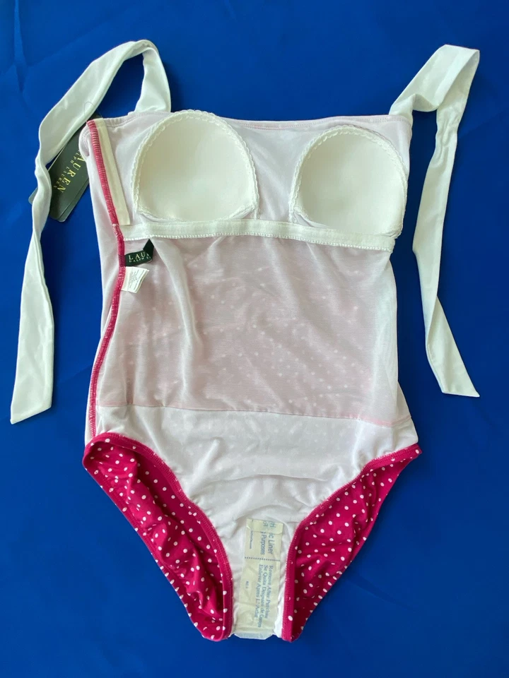 Lauren Ralph Lauren Hot Pink Polka Dot 1 Pce Halter Swimsuit Size 8 NWT - Image 3 of 4