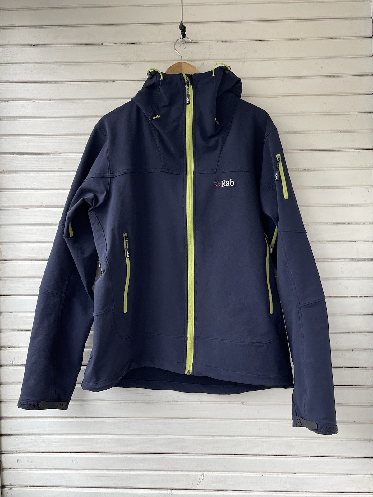 ARC'TERYX Giacca Rab Exodus uomo XL blu foderata con cappuccio cappotto elasticizzato softshell escursionismo