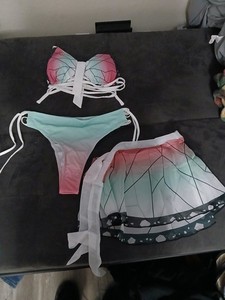 Haikyuu Women's L 3-Piece Colorblock Bikini Set Halter Tie w/ Cover Up Skirt
