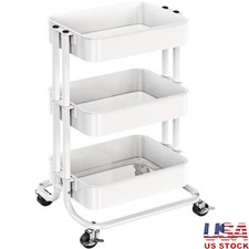 3 Tier Metal Rolling Utility Cart Lockable Wheels Heavy Duty Storage Organizer