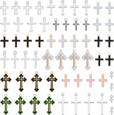60 Pcs Cross Charms for Jewelry Making, Antique Silver and Enamel Alloy Crucifix