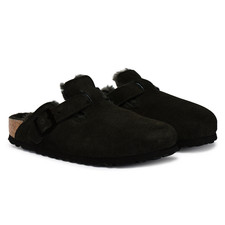 Birkenstock Boston Shearling Suede Black Clogs Women's Shoes Medium/Narrow