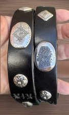 Vintage Brighton Black Leather Concho Belt Western Silver Medallions Size 34 L