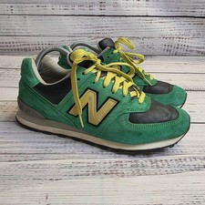 New Balance 574 US574W1 Sneaker Shoes Womens 11 Green Yellow Suede Made In USA