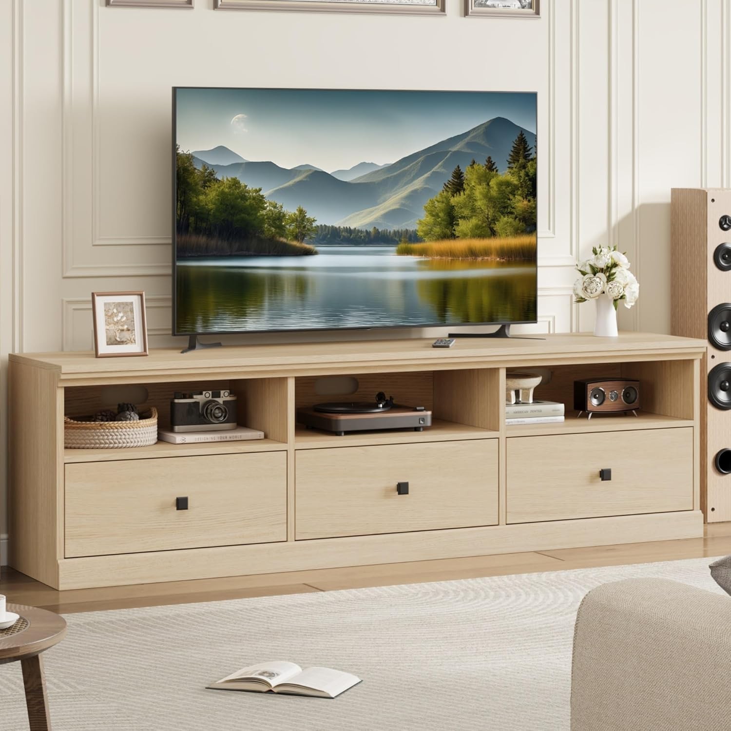 For Tvs Up To 80" Media Console W/ Storage Drawer & Open She
