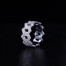 MOISSANITE Iced Prong Cuban Link Ring Real 92...