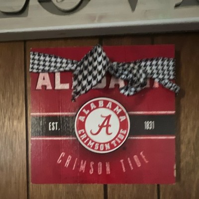 Alabama Crimson Tide Wood Hanging Wall Sign Houndstooth Pattern College Decor