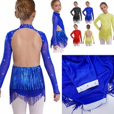 Girls Dress With Tassel Dancewear Figure Skating Ballroom Leotard Skirt Tango