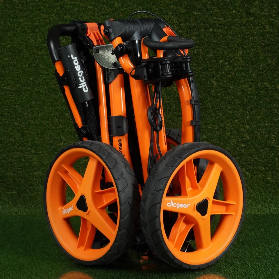 CLICGEAR MODEL 3.5+ PUSH PULL 3 WHEEL GOLF BAG PUSHER, ORANGE / BLACK - Image 2 of 4