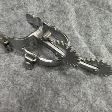 Vintage Crockett Renalde Rowel Spurs Pair Floral Etched Cowboy Stainless Steel