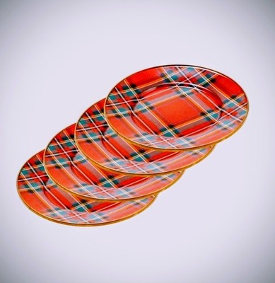 MACKENZIE CHILDS Enamel Salad OR Dessert Plate, 8 In. Red Tartan: Tartastic. NEW