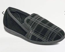Ex Store Brand Mens Slippers Blue Adults Full Navy Twin Gusset Check Reid Size 5