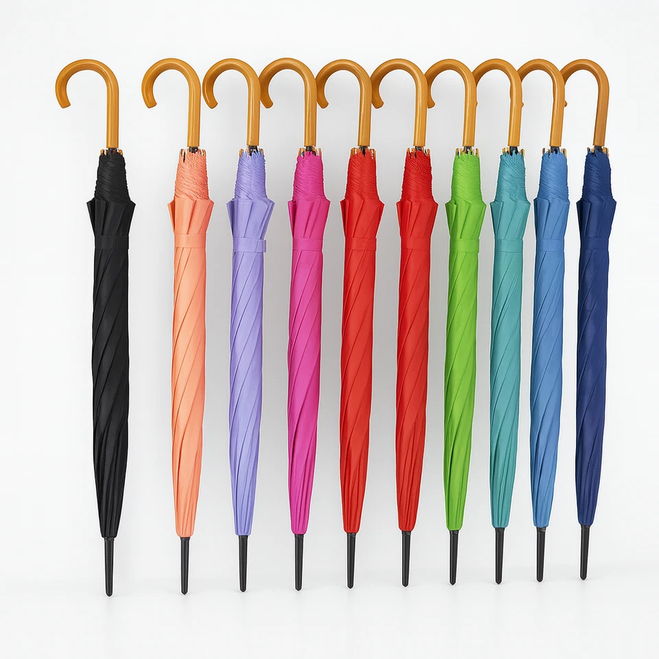 Kit 5 Ombrelli Automatici 8Stecche Rinforzate Manico Curvo Uomo Donna Colori ass - Immagine 2 di 4