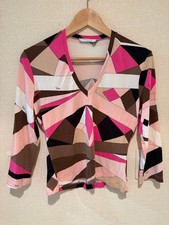 Emilio Pucci Three Quarter Sleeve Top Multicolor Rayon V Neck Women's