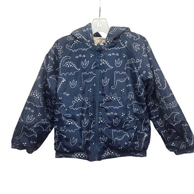 Stars & Rockets Boys Navy Blue Dinosaur Print Faux Fur Lined Puffer Jacket 4T