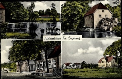 Postcard Heidmühlen in Holstein, water mill, commercial building H. Hevert - 4215338