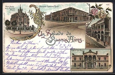 Lithographie Buenos Aires, Mercado General Roca, Gran Chalet en la Avenida Alve 