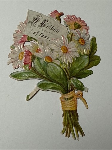 1880s Embossed Victorian Die Cut Daisy Bouquet Tribute of Love Flowers antique