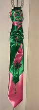 Women&rsquo;s Green & Pink  Satin Pointed Tie necklace AKA Sorority Rhinestone Accents
