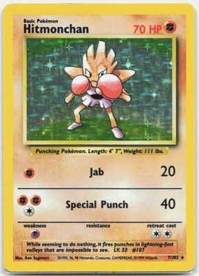 Hitmonchan Holo Rare Base Set BS Fighting 007/102 1999 HP