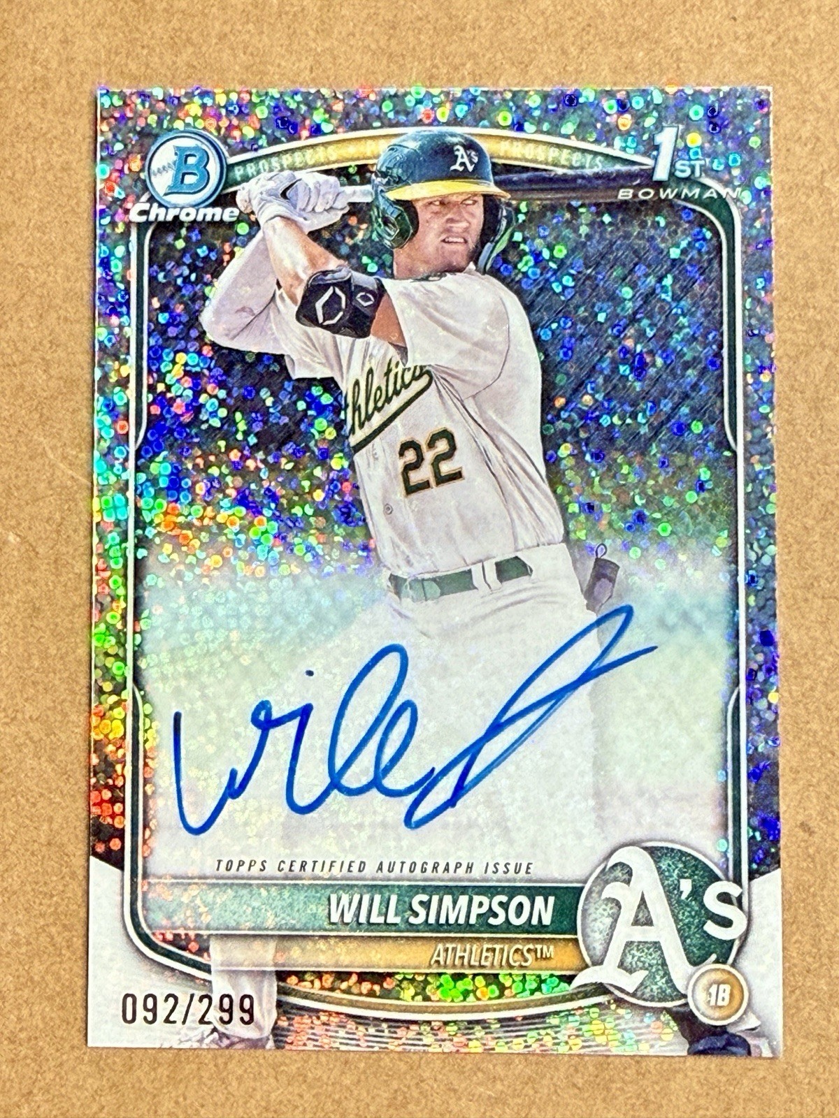 Will Simpson 2025 Bowman - Chrome Prospect Autographs #CPA-WSI Speckle /299 MINT