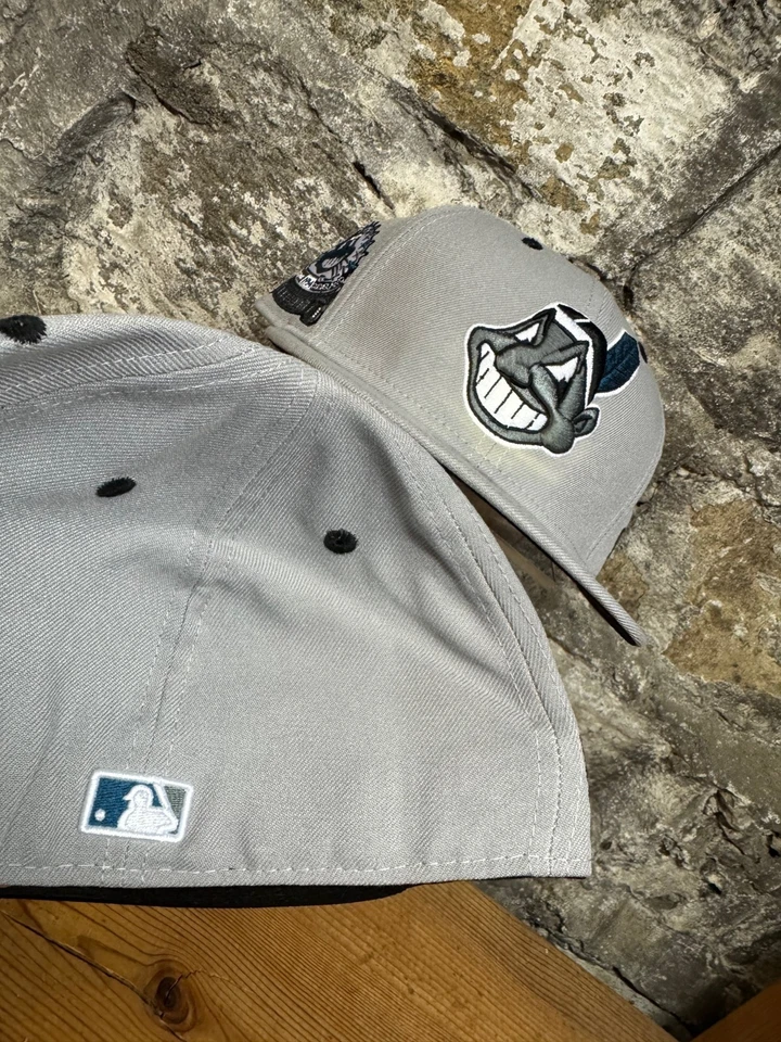 Cleveland Indians Wahoo Grey New Era Fitted Club Blue 59Fifty Hat Custom NEW - Image 4 of 4