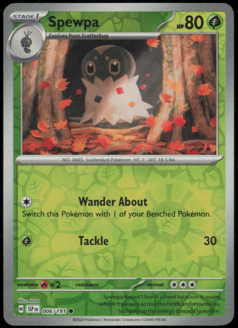 Spewpa Common SV08: Surging Sparks 006/191 NM Reverse Holo