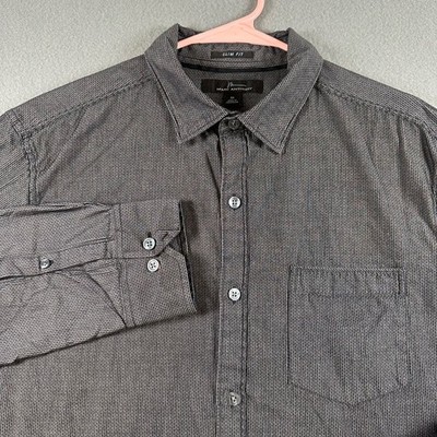 Marc Anthony Mens Slim Fit Button Down Shirt Grey Black Patterned Cotton Size M