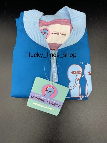 Strange Planet Nathan Pyle Alien Bubbles Blue Windbreaker Bomber Jacket XS Small image 2