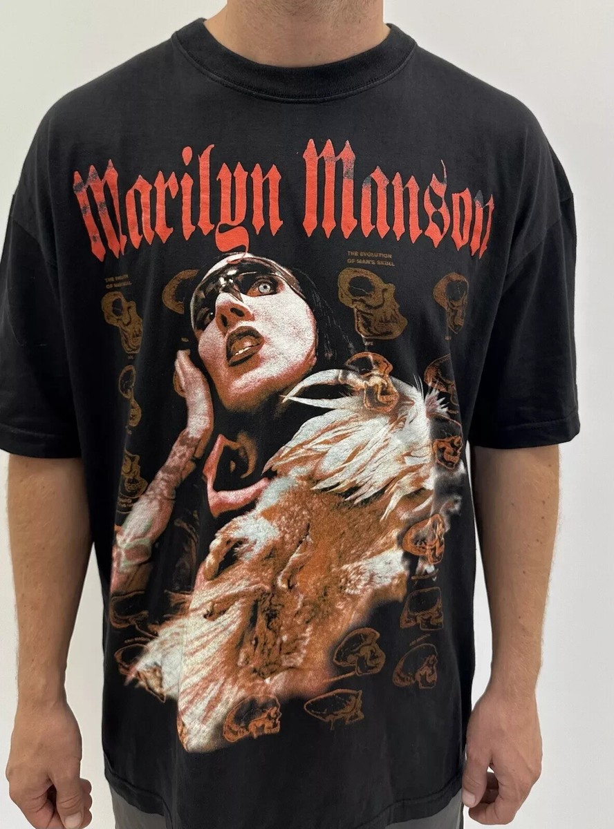 VINTAGE 2000s MARILYN MANSON SHIRT THE EVOLUTION OF MANS SKULL