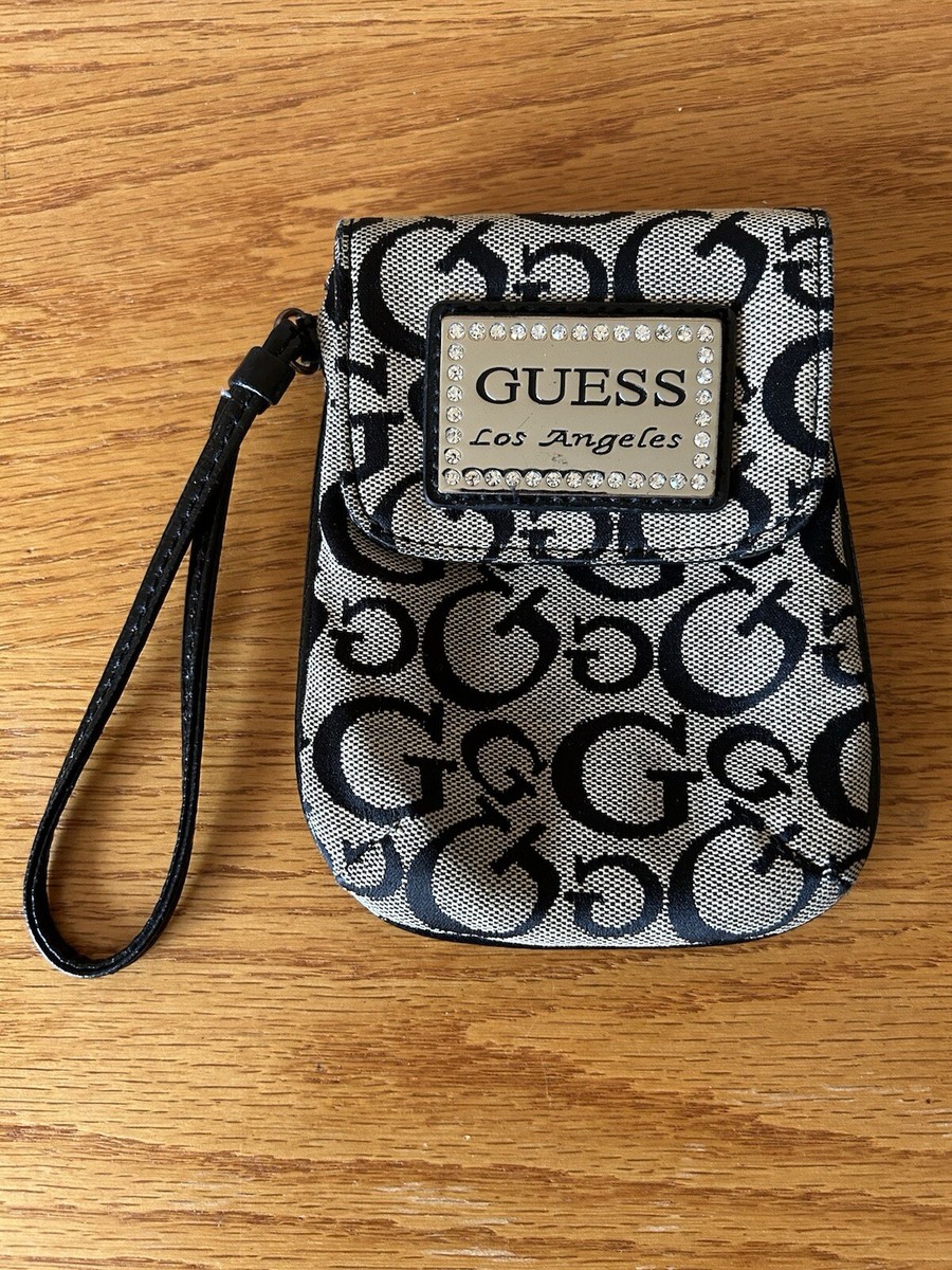 GUESS Rhinestone Embellished Logo Wristlet Snap Closure Pouch